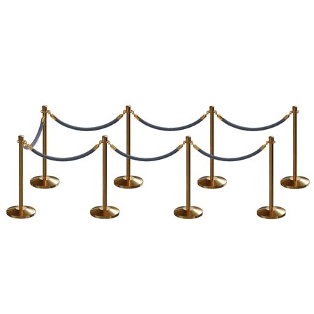 MONTOUR LINE Stanchion Post and Rope Kit Sat.Brass, 8 Crown Top 7 Gray Rope C-Kit-8-SB-CN-7-PVR-GY-PB